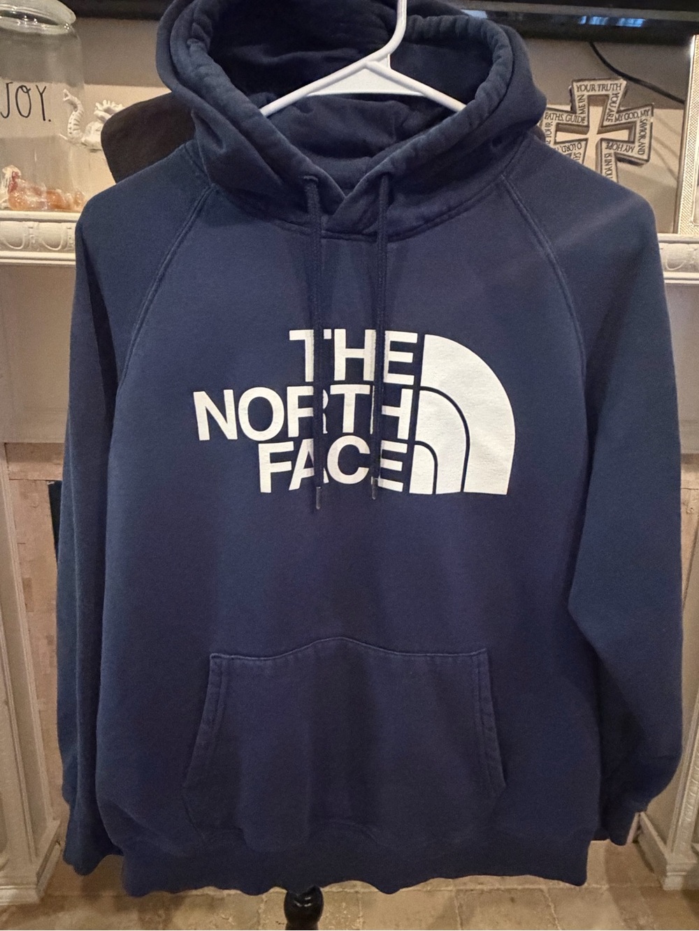 The North Face Men's Navy Pullover Hoodie with White Logo